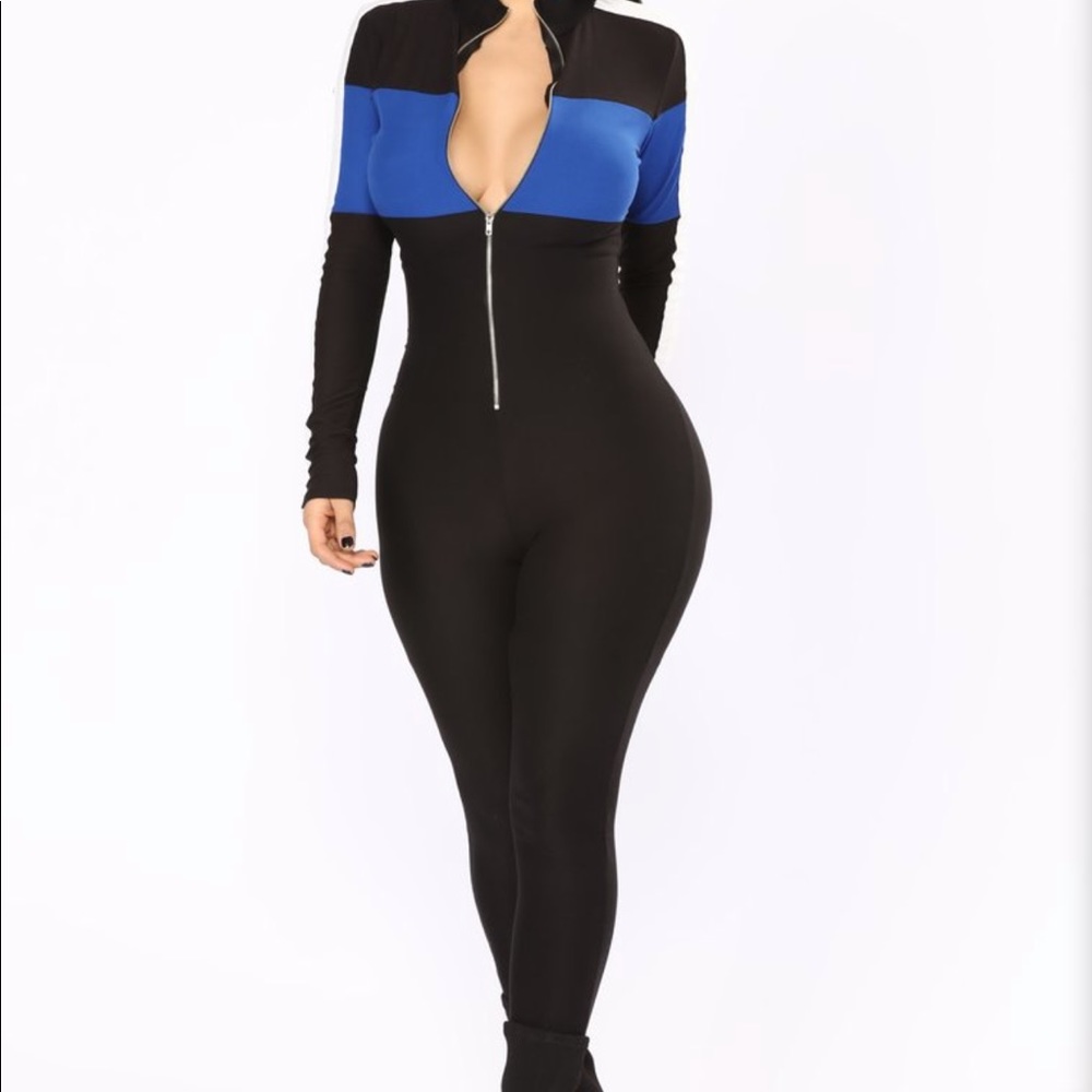 Blue,white,black stripe jumpsuit